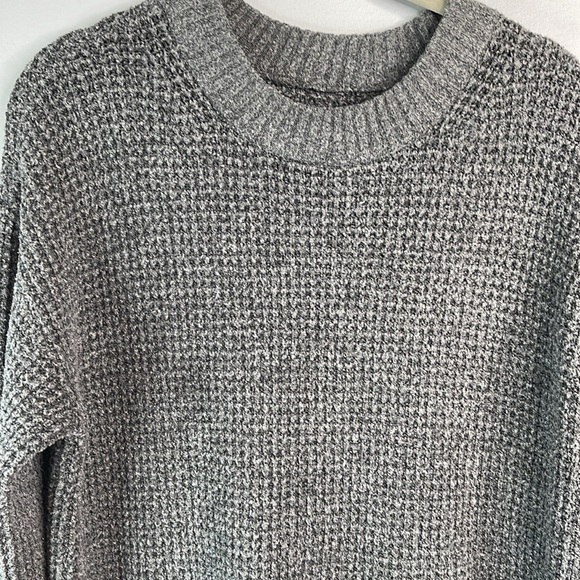 AMERICAN EAGLE Waffle Knit Sweater Dark Grey Crewneck Coastal Baggy Grunge Small - Picture 3 of 11